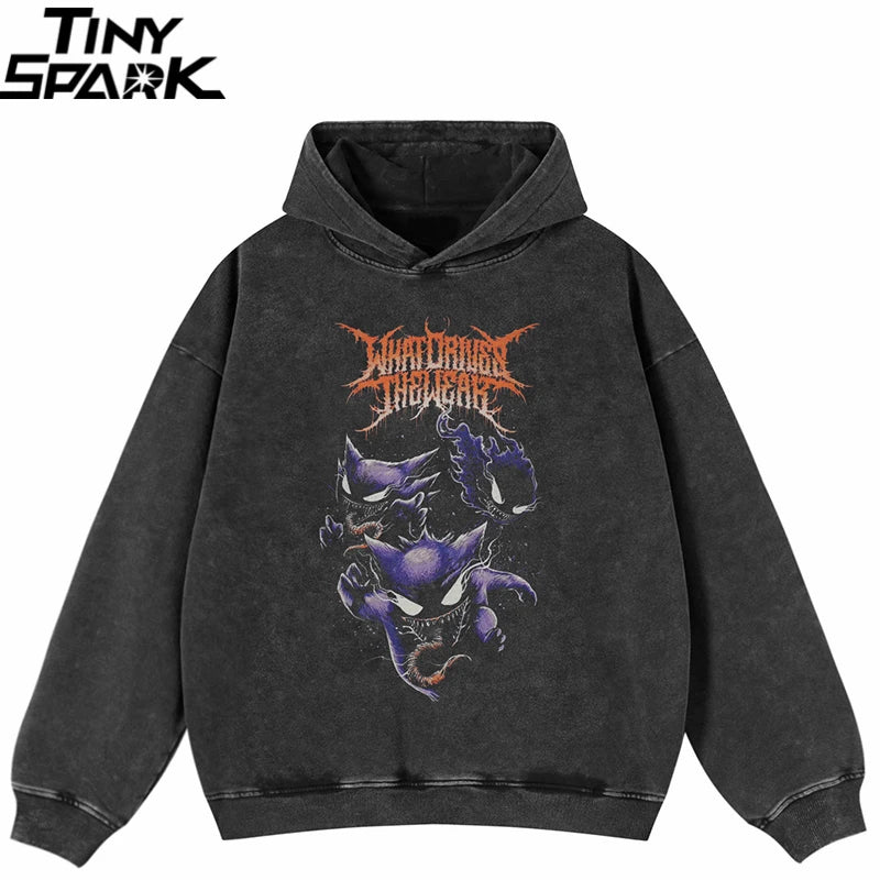 Devil Black Graphic Oversized Hoodie — front view