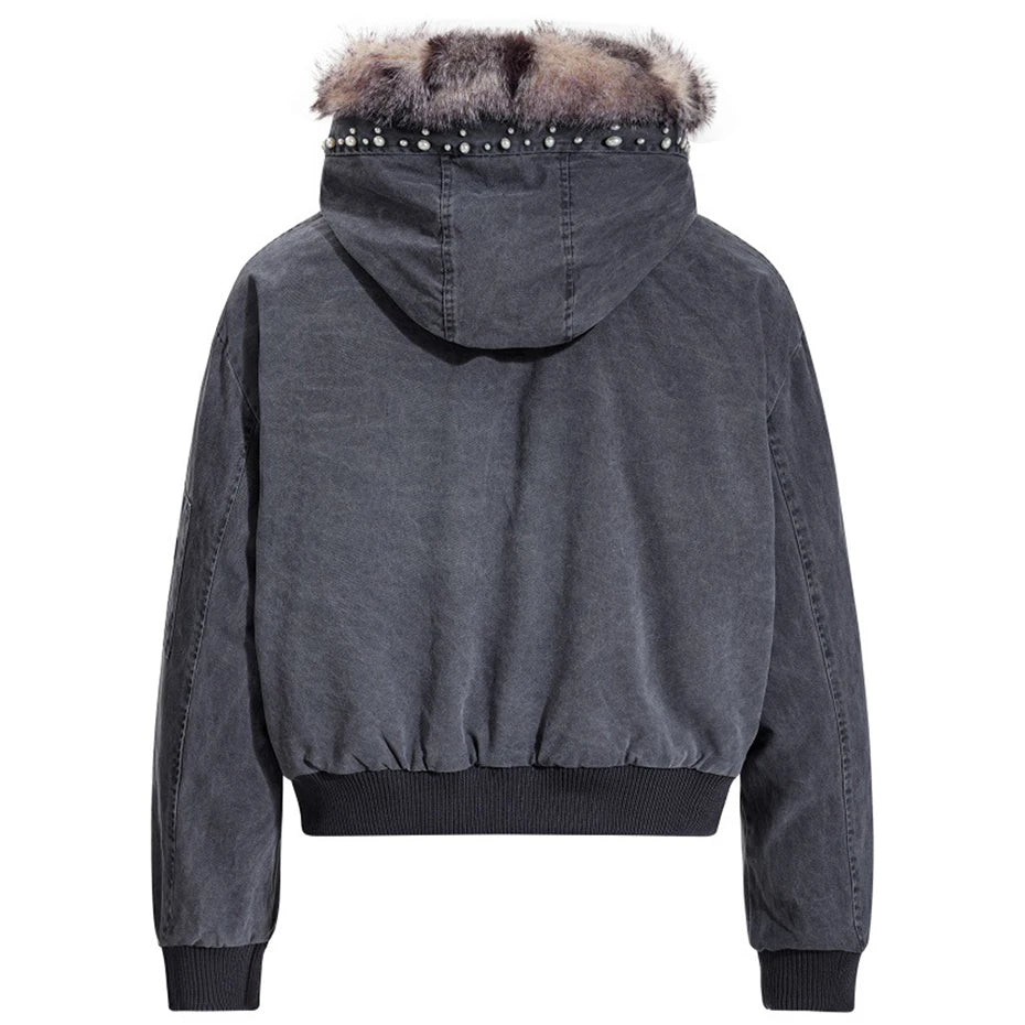 Vintage Padded Fur Oversized Puffer Jacket — front view