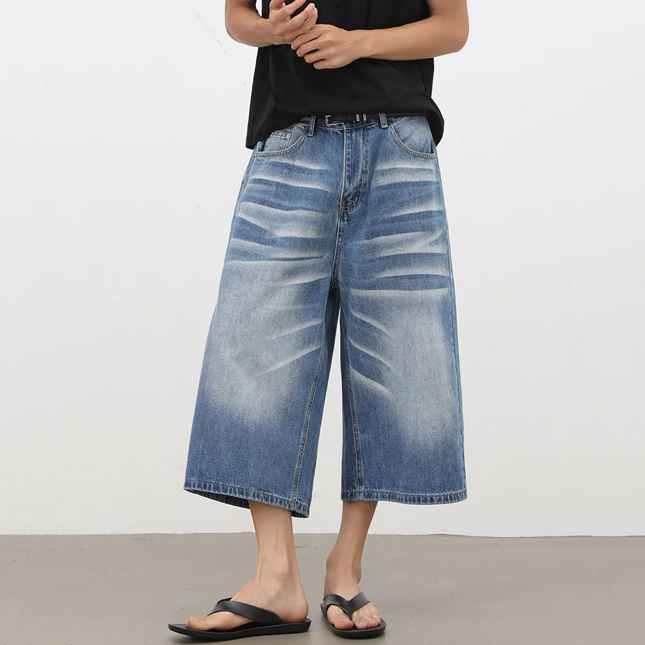 Y2K Blue Wide Leg Denim Shorts — back view