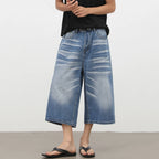 Y2K Blue Wide Leg Denim Shorts — back view