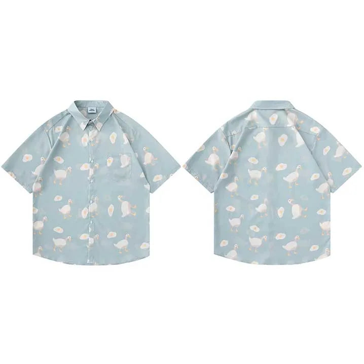 Duck Egg Graphic Hawaiian Shirt — flat lay