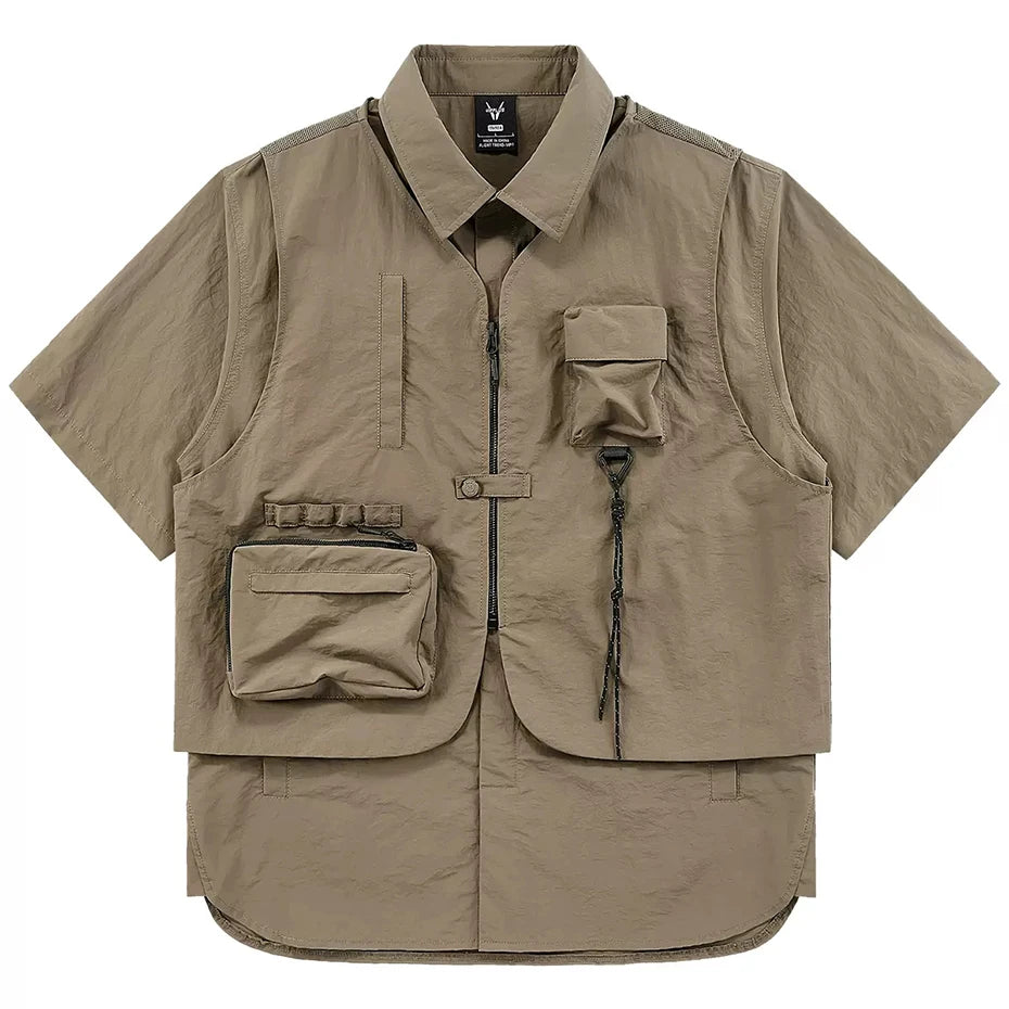 Multi Pocket Cargo Shirt & Vest Set — back view