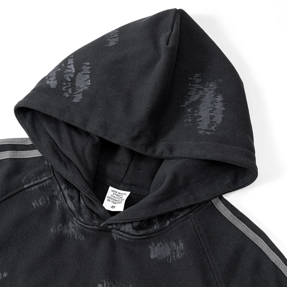 Vintage Black Striped Print Oversized Hoodie — back view