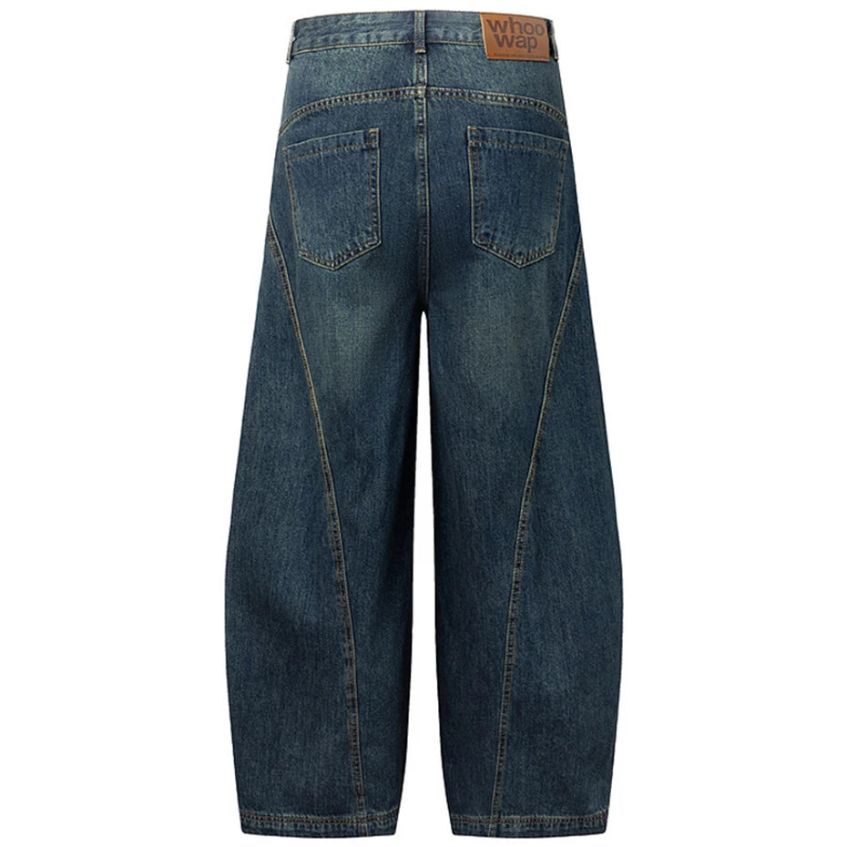 Vintage Blue Denim Wide Leg Jeans — front view