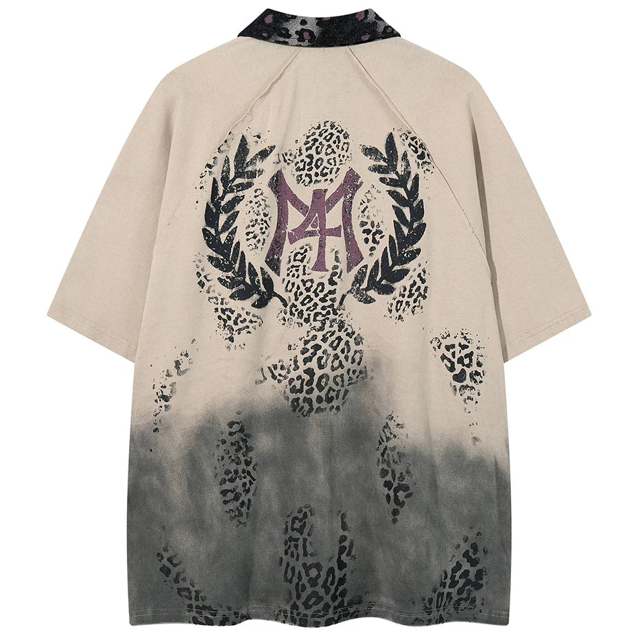 Y2K Vintage Leopard Patchwork Oversized T-Shirt — front view