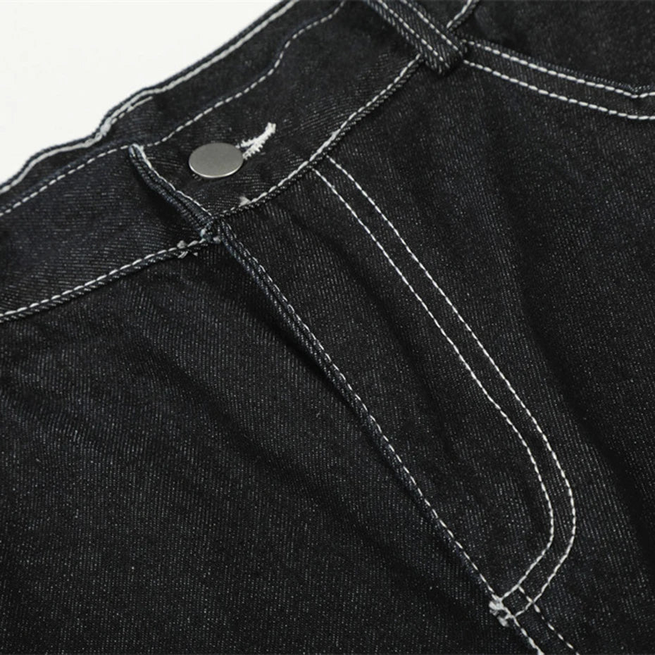 Black Star Embroidered Loose Denim Shorts — detail shot