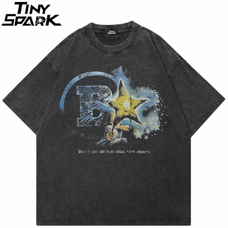 Retro Black Star Washed T-Shirt — front view
