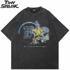Retro Black Star Washed T-Shirt — front view