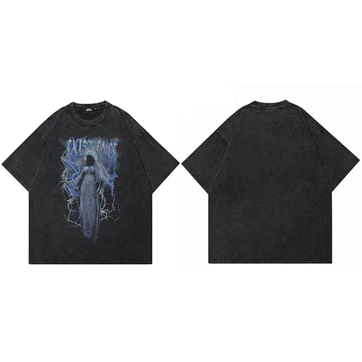 Retro Black Lightning Graphic Oversized T-Shirt — styling shot