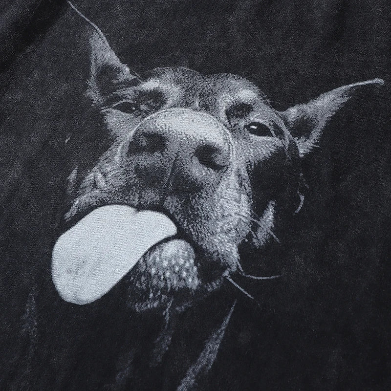 Vintage Black Doberman Dog Graphic Oversized T-Shirt — detail shot
