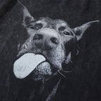 Vintage Black Doberman Dog Graphic Oversized T-Shirt — detail shot