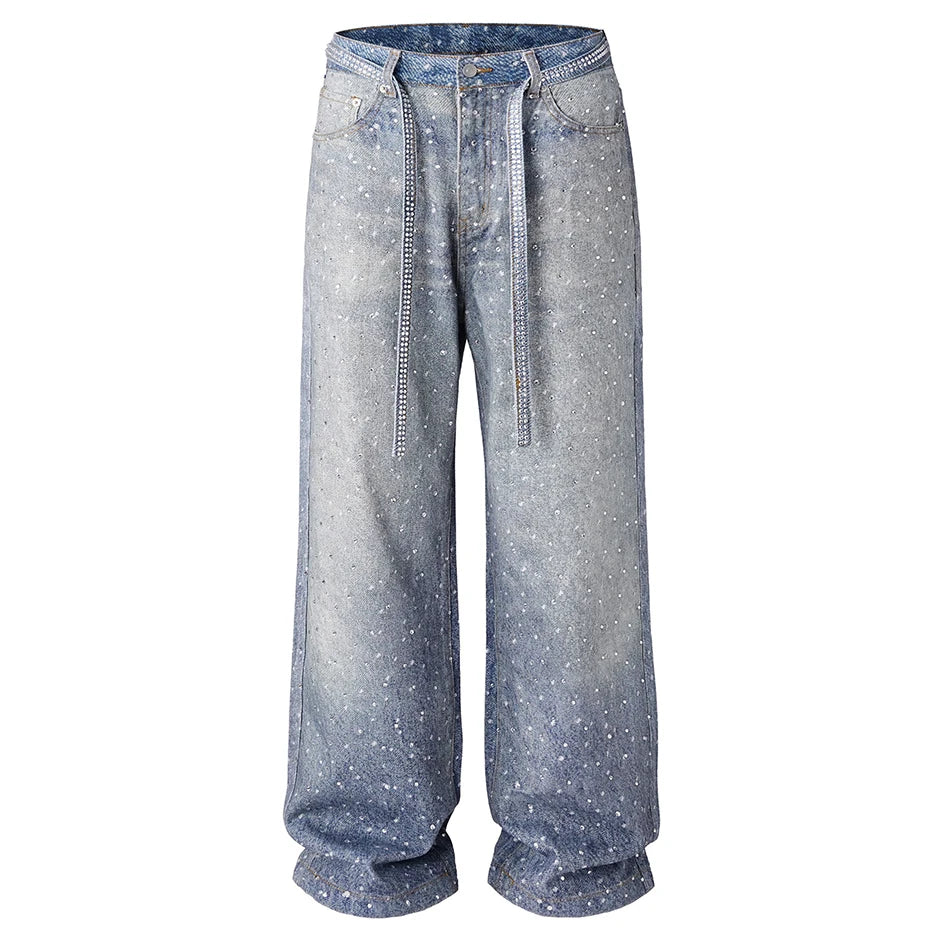 Vintage Blue Rhinestone Denim Baggy Jeans — styling shot