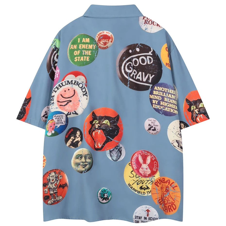 Cats Graphic Loose Shirt — front view