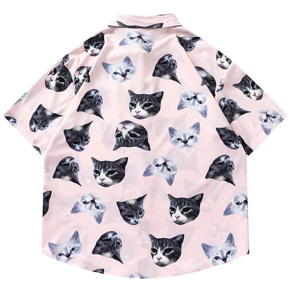 Cat Graphic Oversized Shirt — front view