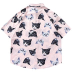 Cat Graphic Oversized Shirt — front view