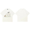 Y2K White Cats Cartoon Graphic T-Shirt — side view