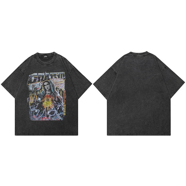 Vintage Black Graffiti Washed T-Shirt — fabric close-up
