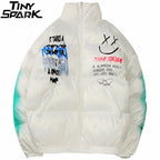 Graffiti Print Puffer Jacket — fit shot