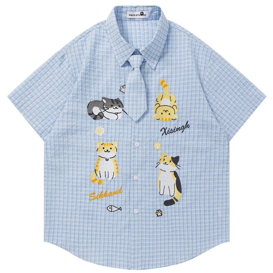 Shirts Cat Embroidered Loose Shirt — back view