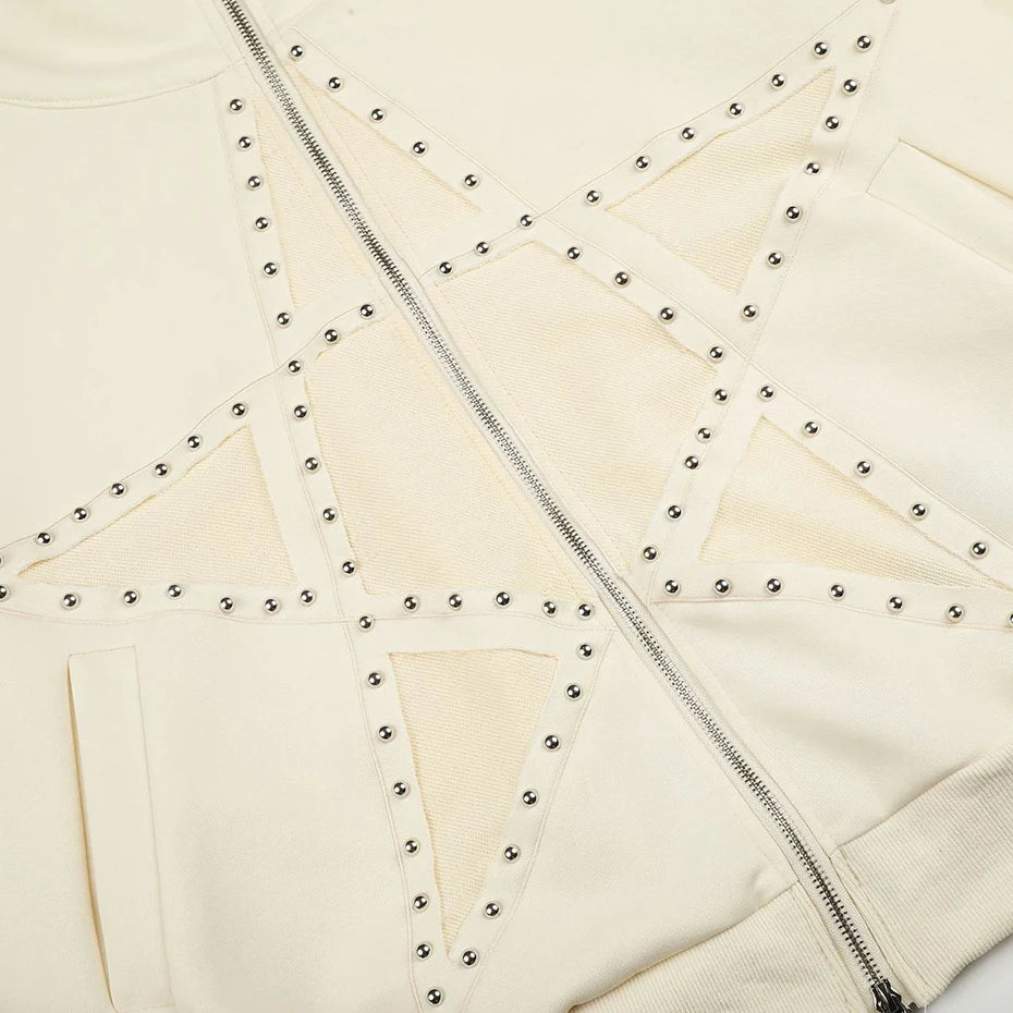 Y2K Star Zip Oversized Jacket — fabric close-up