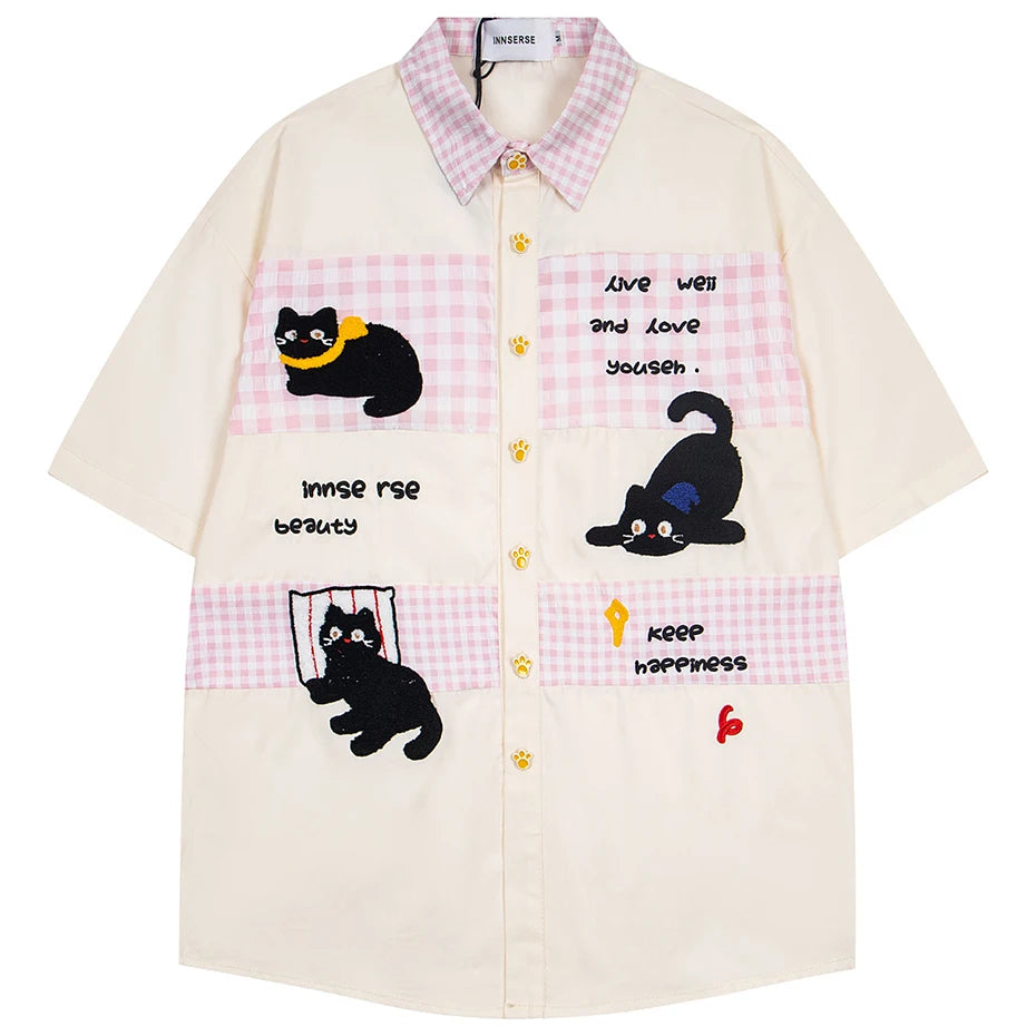 Y2K Cat Graphic Loose Shirt — back view