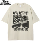 Grunge Beige Skull Graphic T-Shirt — detail shot