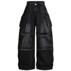 Side Vintage Denim Baggy Jeans — back view