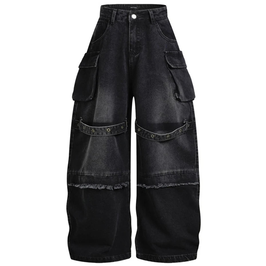 Side Vintage Denim Baggy Jeans — back view