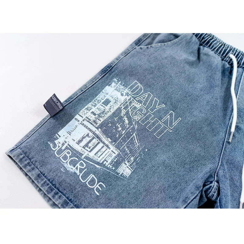 Letter Denim Shorts — back view