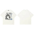 Y2K White Anime Cartoon Graphic T-Shirt — fabric close-up