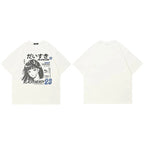 Y2K White Anime Cartoon Graphic T-Shirt — fabric close-up