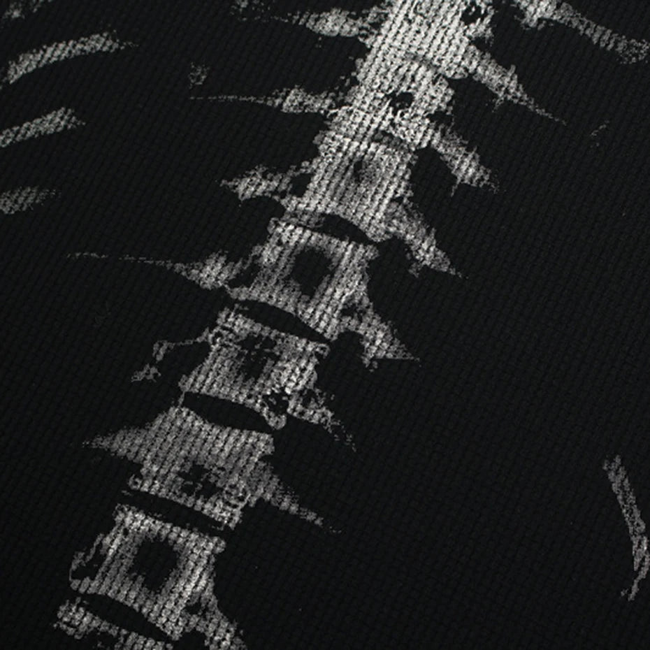 Y2K Black Skeleton Graphic Oversized T-Shirt — fabric close-up