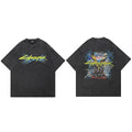 Devil Black Anime Cartoon Faded T-Shirt — detail shot