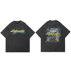 Devil Black Anime Cartoon Faded T-Shirt — detail shot