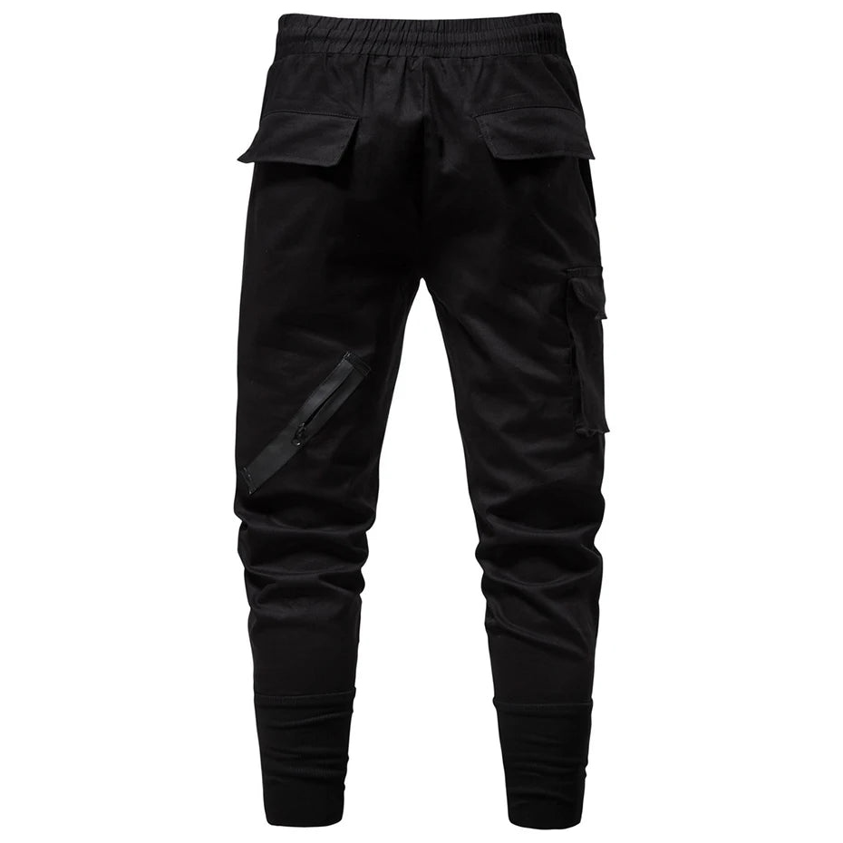 Techwear Black Zip Cargo Pants — back view