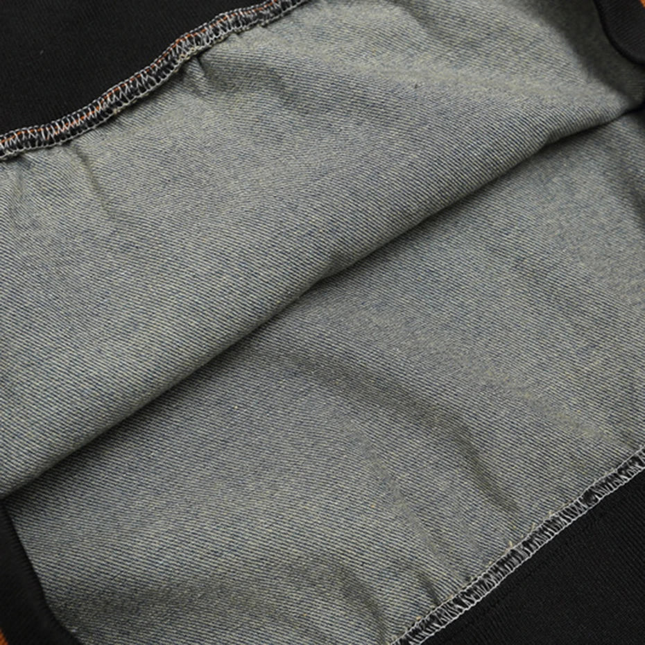 Vintage Letter Star Embroidered Denim Oversized Hoodie — fabric close-up