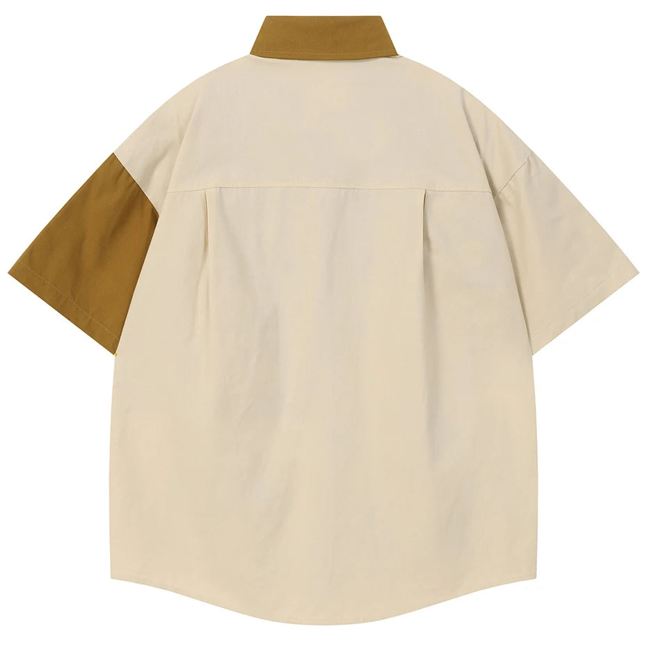 Color Block Vintage Cat Graphic Oversized Shirt — back view