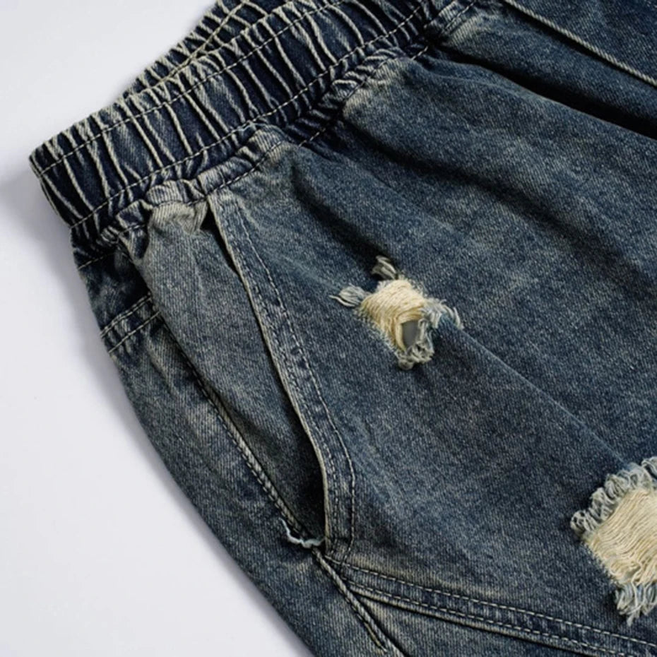 Vintage Ripped Loose Denim Shorts — detail shot