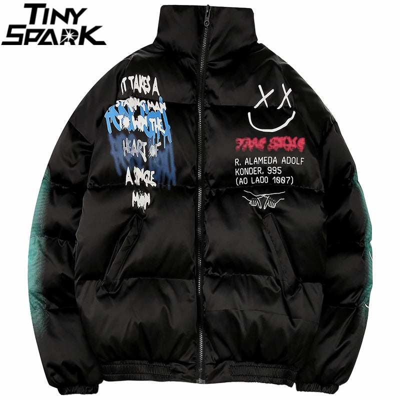 Graffiti Print Puffer Jacket — back view