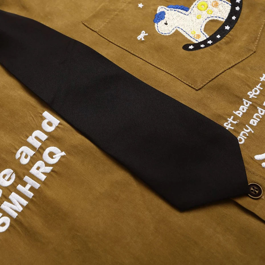 Vintage Cartoon Embroidered Shirt — fabric close-up