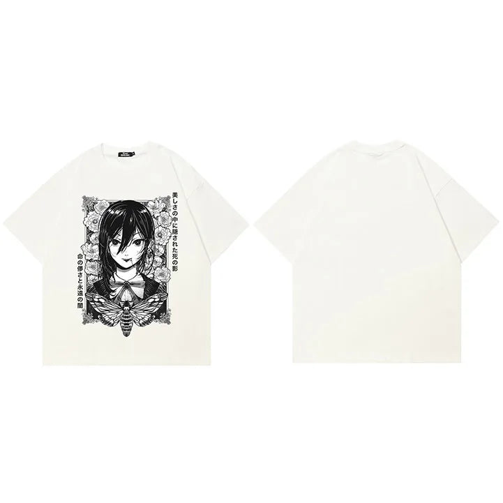 Beige Anime Cartoon Graphic T-Shirt — styling shot