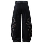 Black Embroidered Denim Baggy Jeans — front view