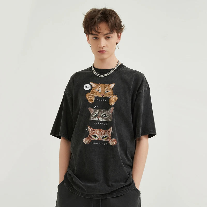 Letter Cartoon Cat Graphic T-Shirt — fit shot