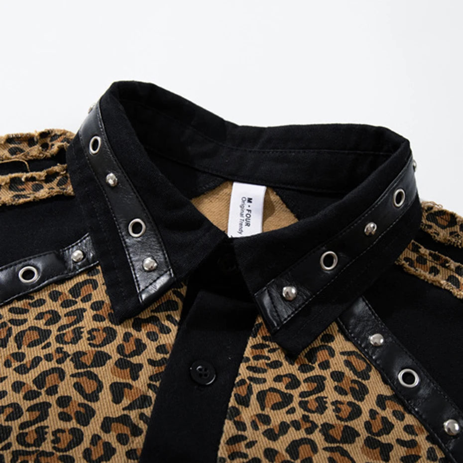 Y2K Leopard Patchwork Oversized T-Shirt — back view