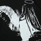 Y2K Cartoon Angel Graphic T-Shirt — fabric close-up