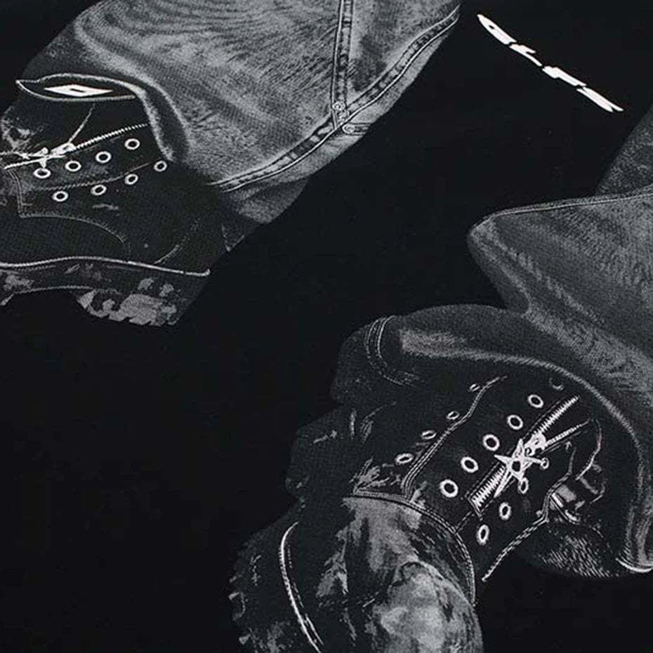 Y2K Black Graphic Oversized T-Shirt — fabric close-up