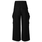 Black Drawstring Wide Leg Cargo Pants — front view