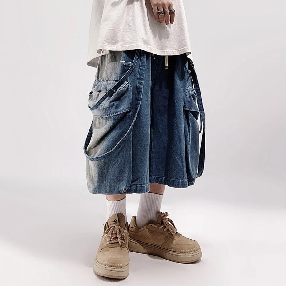 Rivet Vintage Loose Denim Shorts — back view