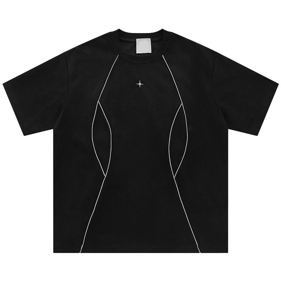 Striped Suede Loose T-Shirt — back view