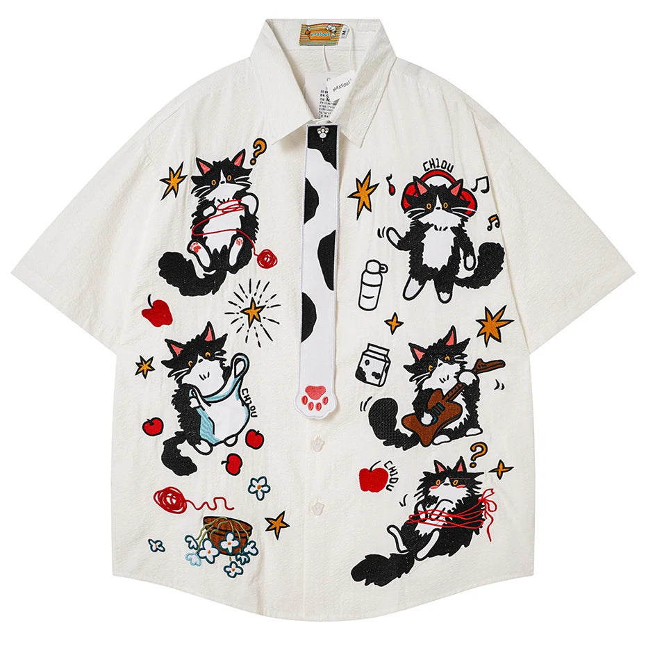 Funny Vintage Cat Graphic Oversized Shirt — back view
